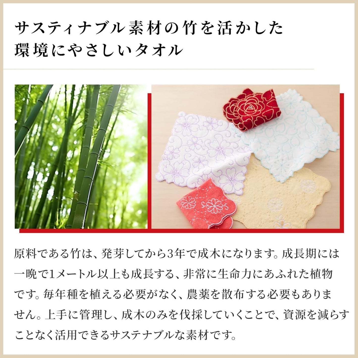 のレン 竹タオル / レーヨン(竹繊維)70% 綿 30% 約24cm×24cm タオルハンカチ