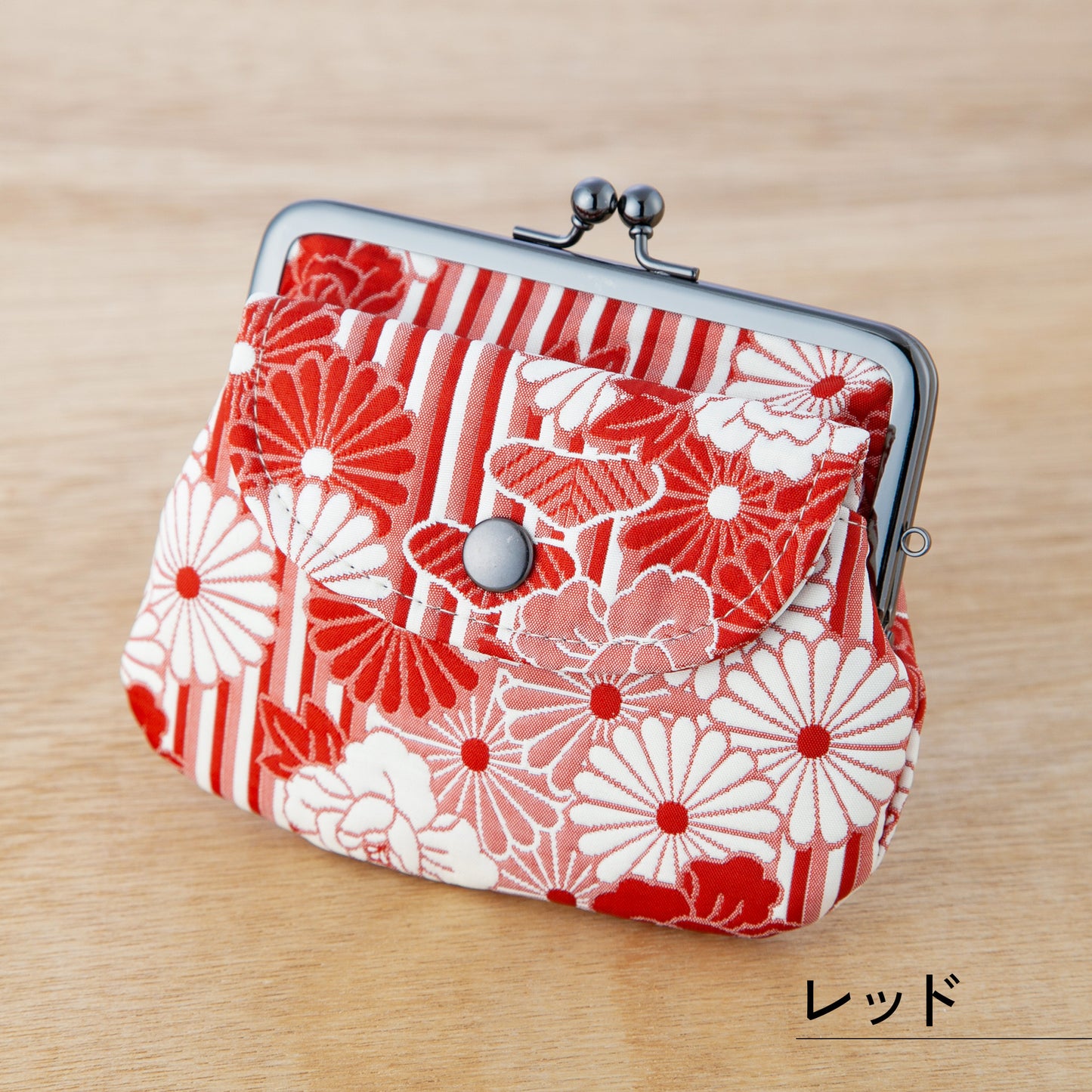 のレン 親子がま口財布 ふくれ織りレトロフラワー