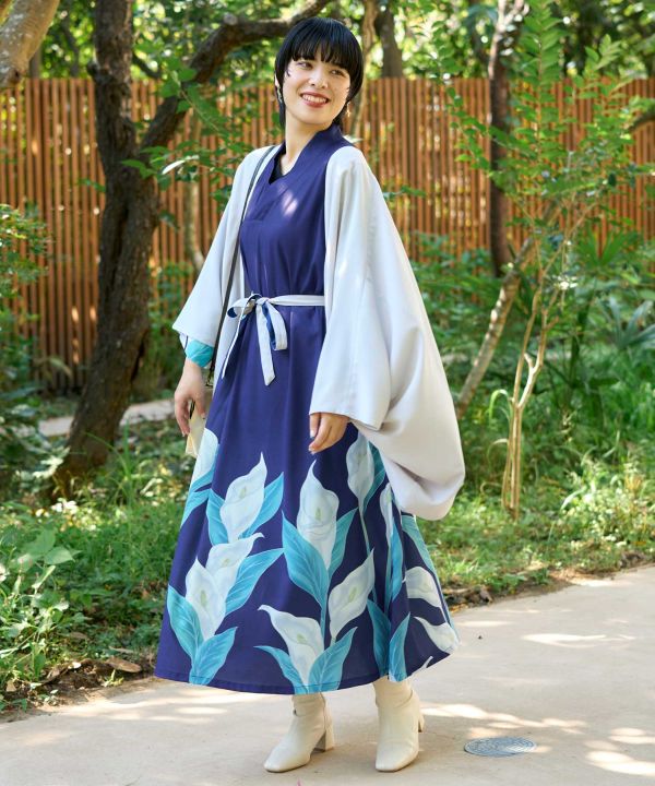 倭物やカヤ 水芭蕉羽織付きワンピース