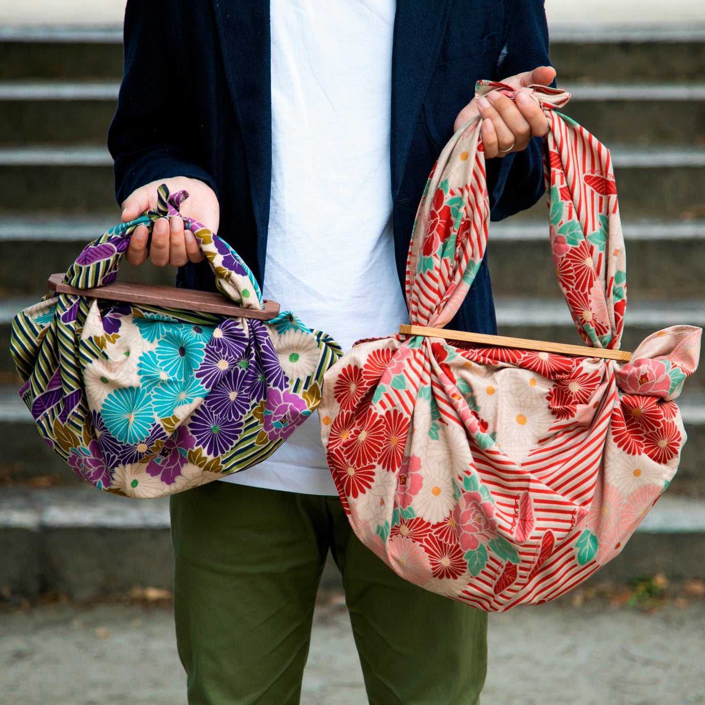 Noren Furoshiki Patchin Bag Set (Large 100cm) Retro Flower