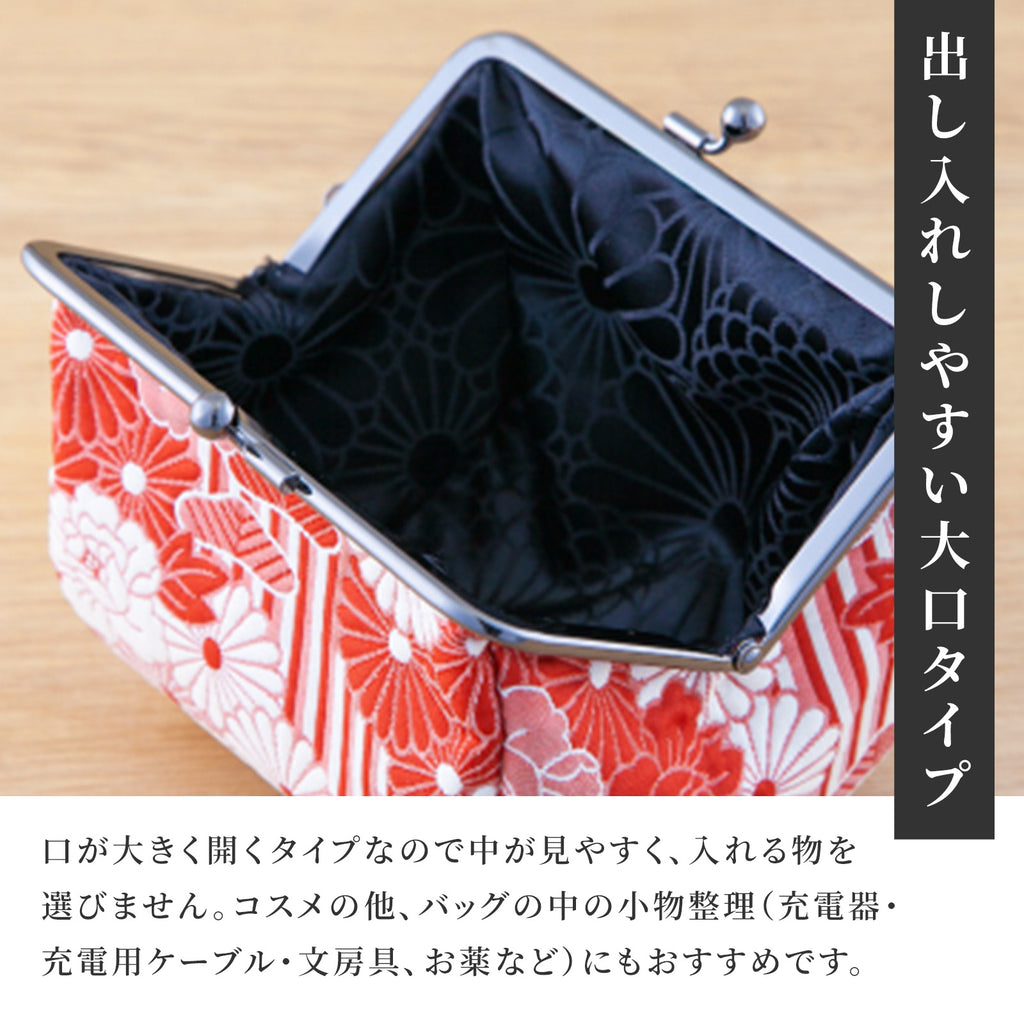 のレン 俵型 がま口ポーチ ふくれ織レトロフラワー