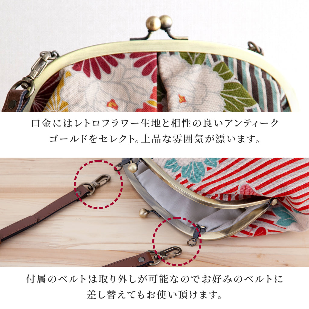 のレン がま口ショルダーバッグ レトロフラワー　