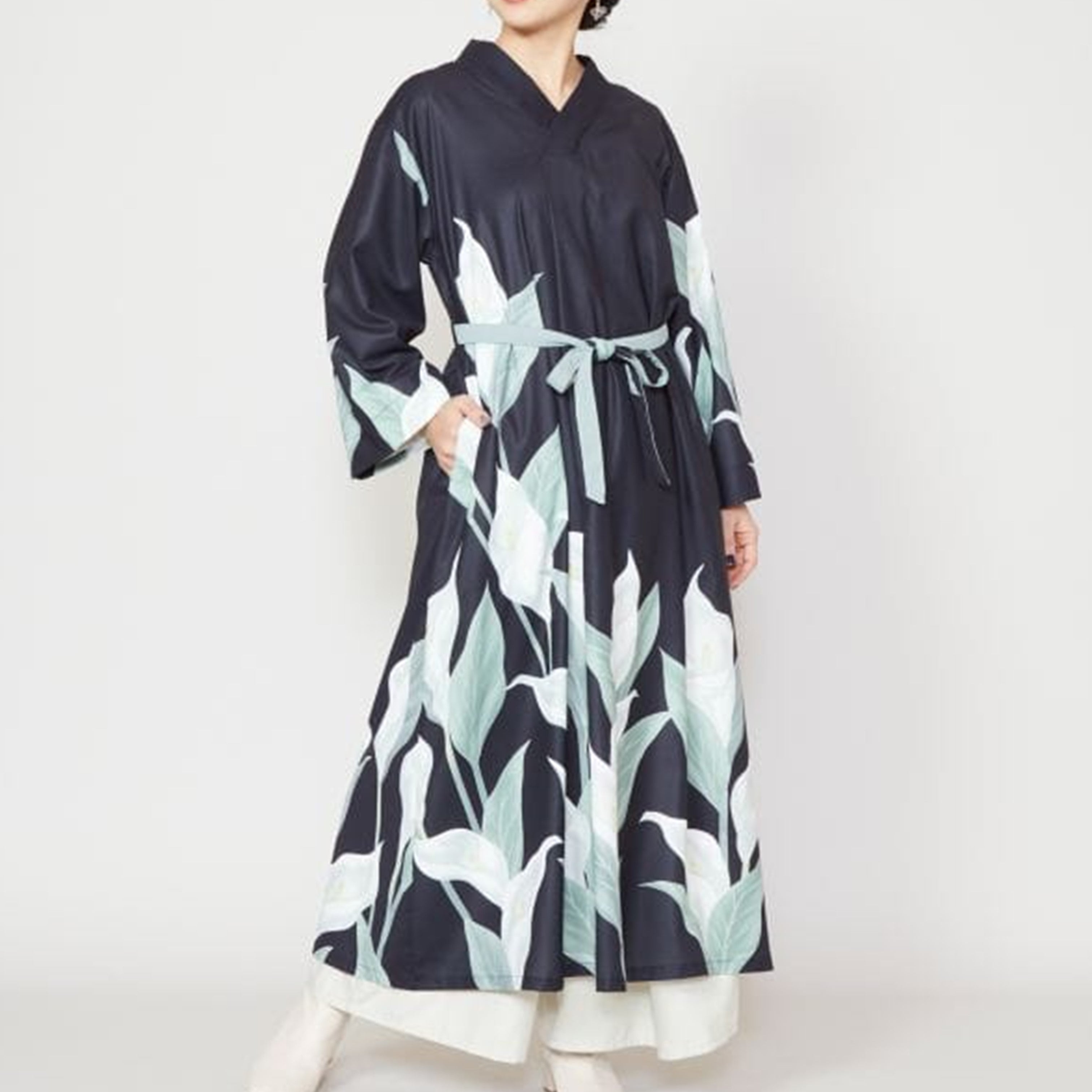 倭物やカヤ 水芭蕉羽織付きワンピース