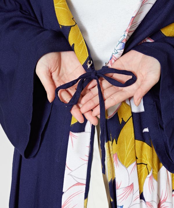 倭物やカヤ 立秋花羽織 UVカット加工 グレー 白鼠