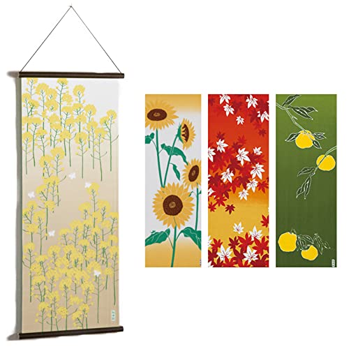 Noren Hand-printed Tenugui/Tapestry Rod Set of 4 Seasonal Patterns