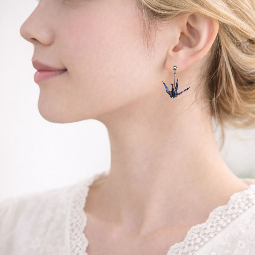 のレン 折鶴ピアス / 折り紙アクセサリー ニッケルフリー金属使用 箱入り