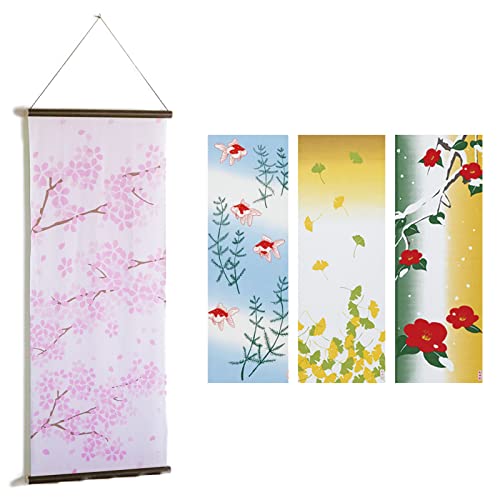 Noren Hand-printed Tenugui/Tapestry Rod Set of 4 Seasonal Patterns