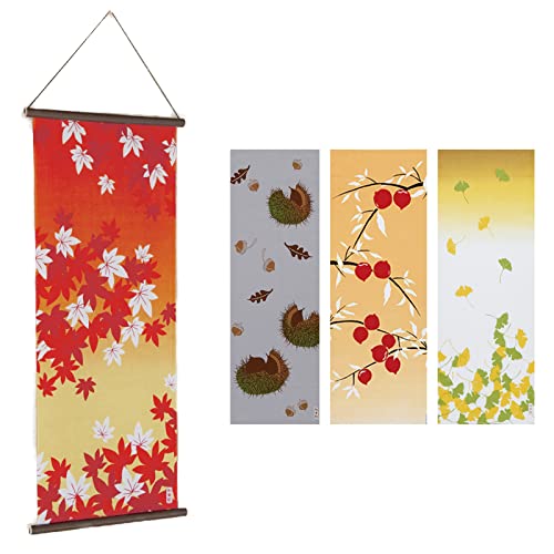 Noren Hand-printed Tenugui/Tapestry Rod Set of 4 Seasonal Patterns