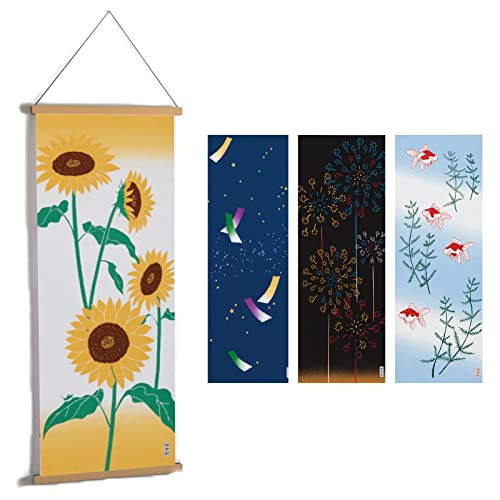 Noren Hand-printed Tenugui/Tapestry Rod Set of 4 Seasonal Patterns