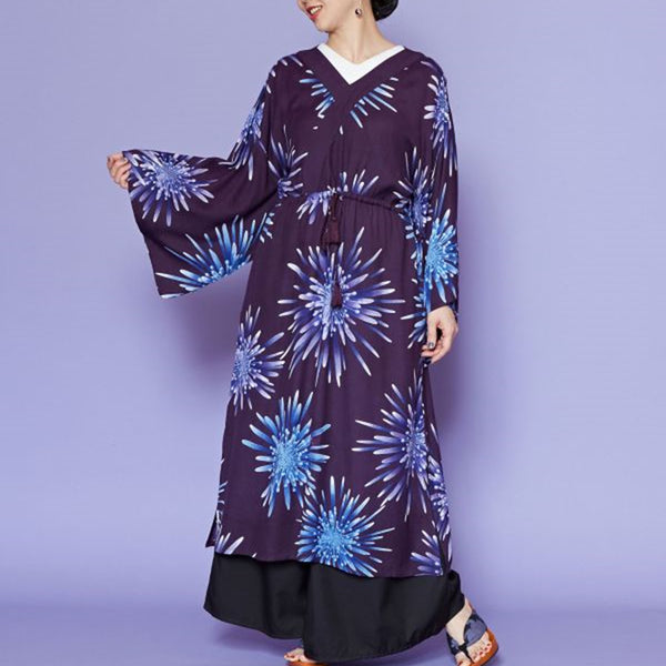 +NIPPON DNA 倭物やカヤ　宵花火ワンピース　パープル　紫 倭物やカヤ 宵花火ワンピース UVカット加工 – NOREN JAPAN 公式通販