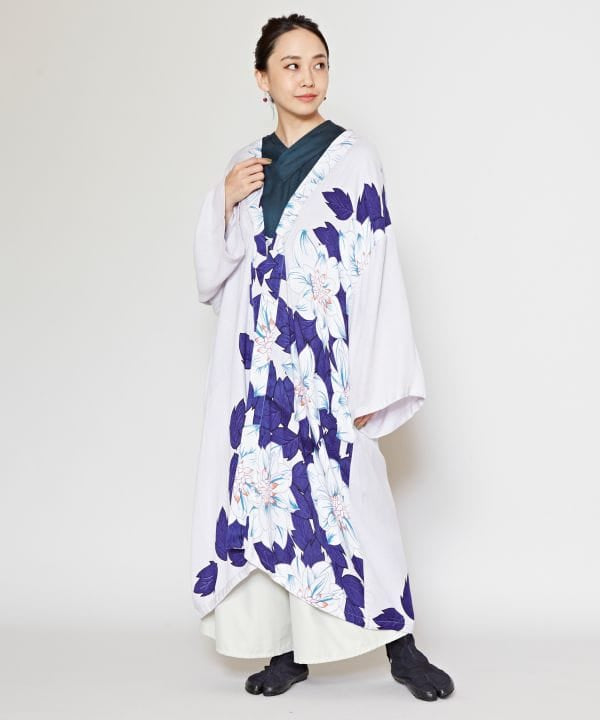 倭物やカヤ 立秋花羽織 UVカット加工 グレー 白鼠