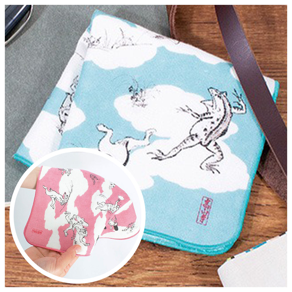 ハンカチ 鳥獣人物戯画 ガーゼタオルハンカチ 25cm 綿100% ガーゼパイル