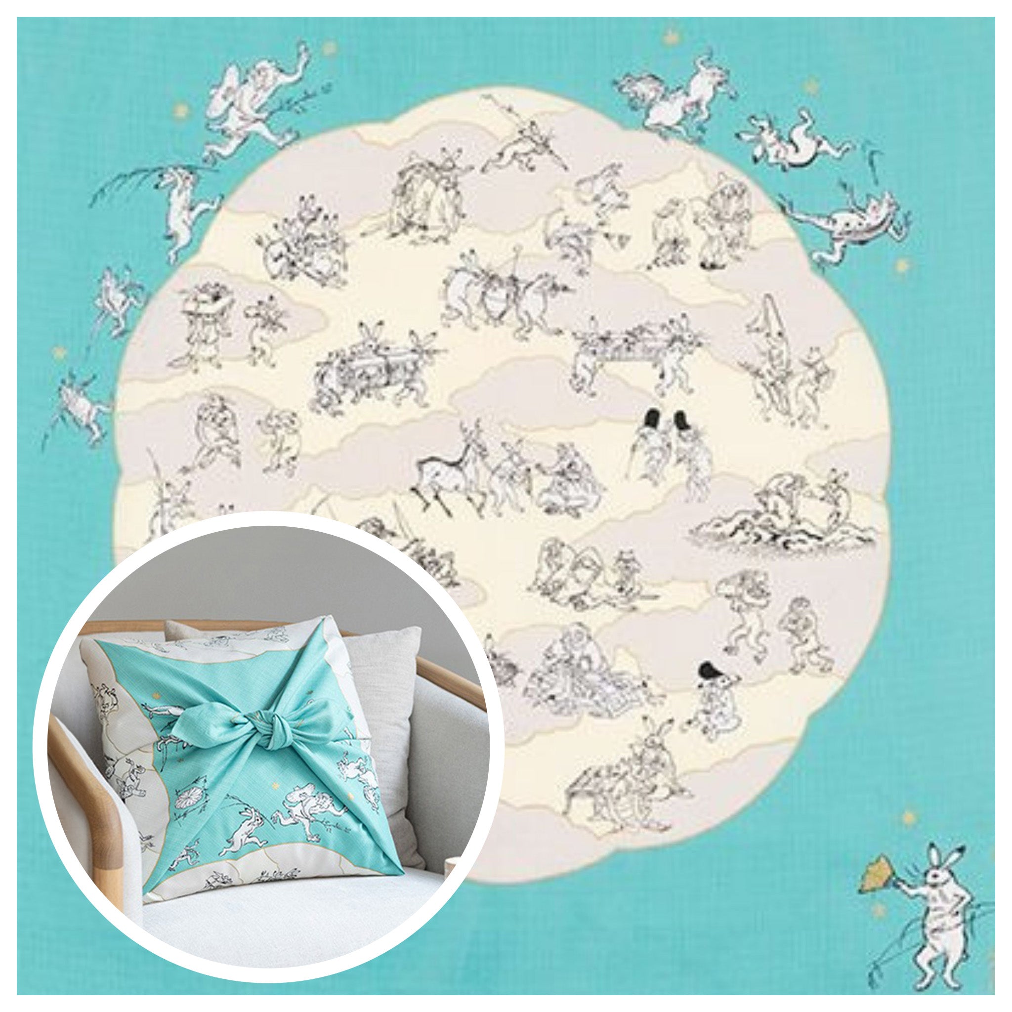 風呂敷 鳥獣人物戯画 蓮の葉 100cm ( 三巾 ) 綿100%　