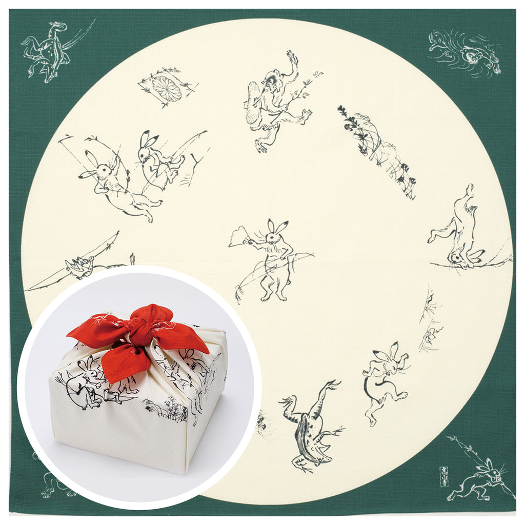 風呂敷 鳥獣人物戯画 68cm ( 二巾 ) オーガニックコットン100%　　