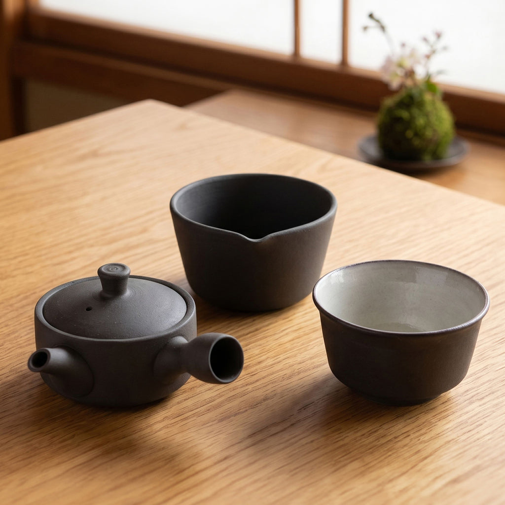 かもしか道具店 茶時間 萬古焼 急須 直 100mlセット / 湯さまし・湯飲み・急須100ml 3点セット