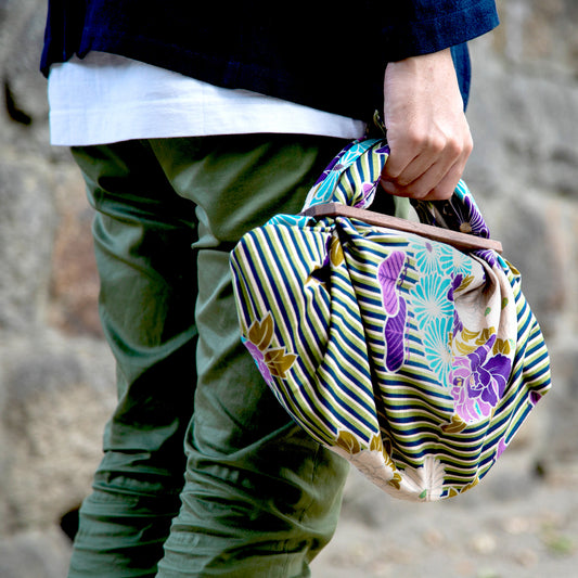 のレン 風呂敷と風呂敷パッチンセット 中 - レトロフラワー / 風呂敷サイズ70cm 綿100%