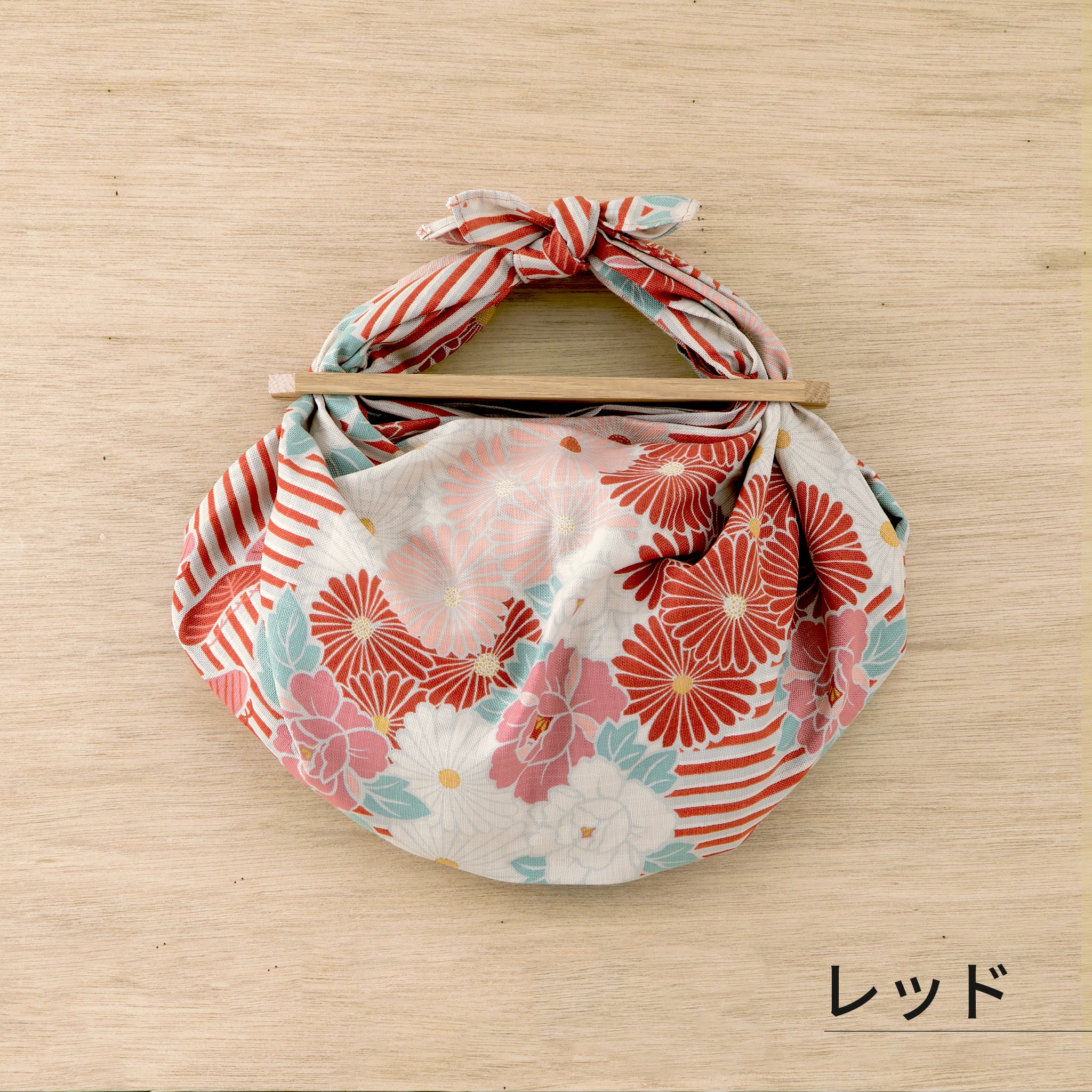 のレン 風呂敷と風呂敷パッチンセット 中 - レトロフラワー / 風呂敷サイズ70cm 綿100%