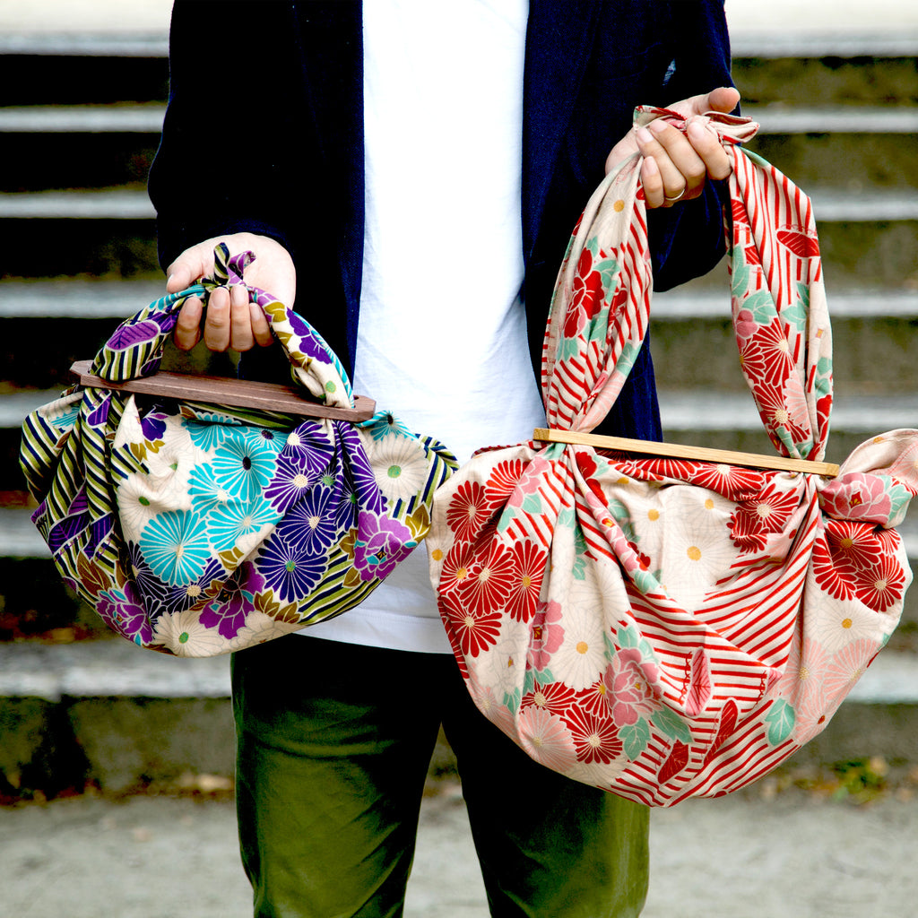 のレン 風呂敷と風呂敷パッチンセット 中 - レトロフラワー / 風呂敷サイズ70cm 綿100%