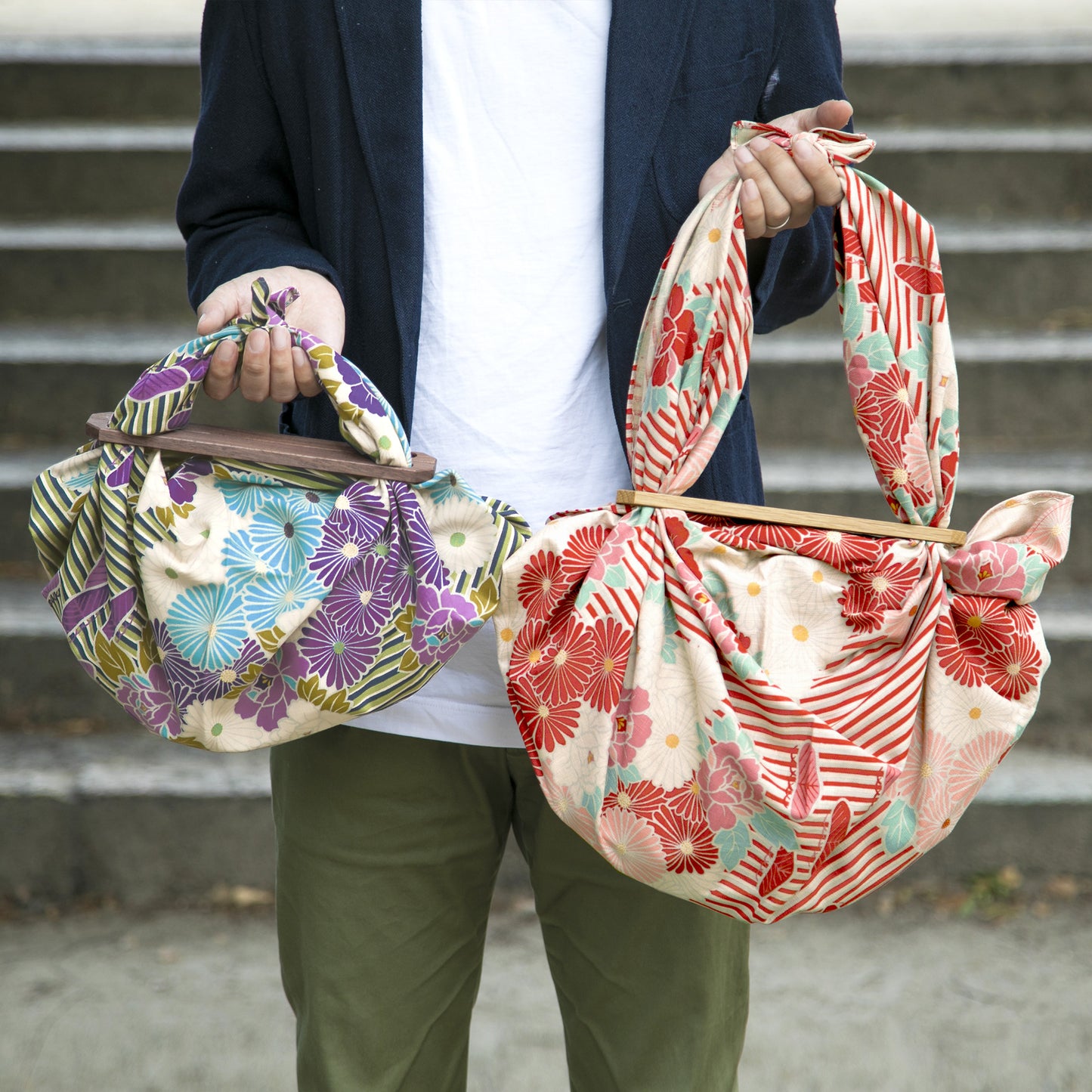 のレン 風呂敷と風呂敷パッチンセット 大 - レトロフラワー / 風呂敷サイズ100cm 綿100%