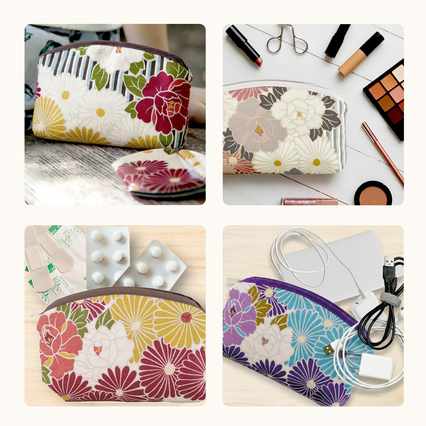 のレン 化粧ポーチ  レトロフラワー