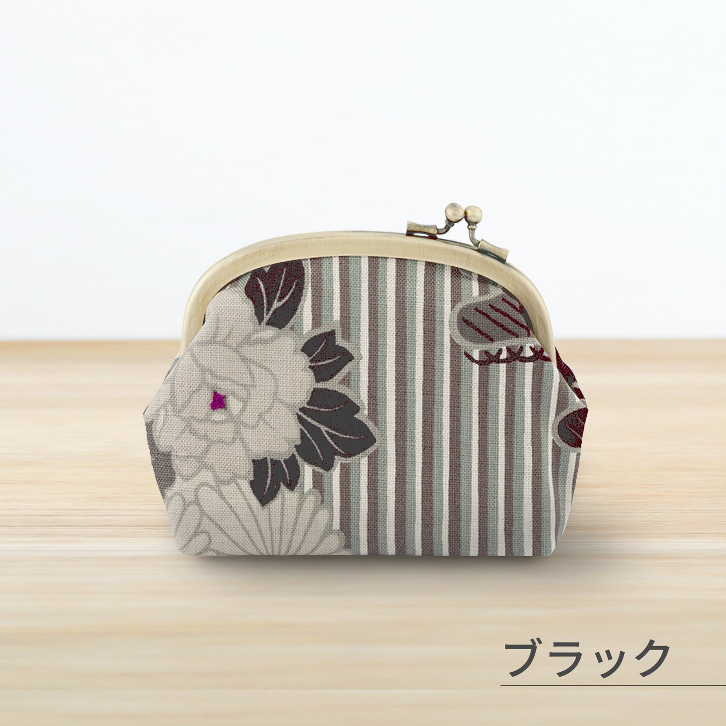 のレン がま口ポーチ レトロフラワー