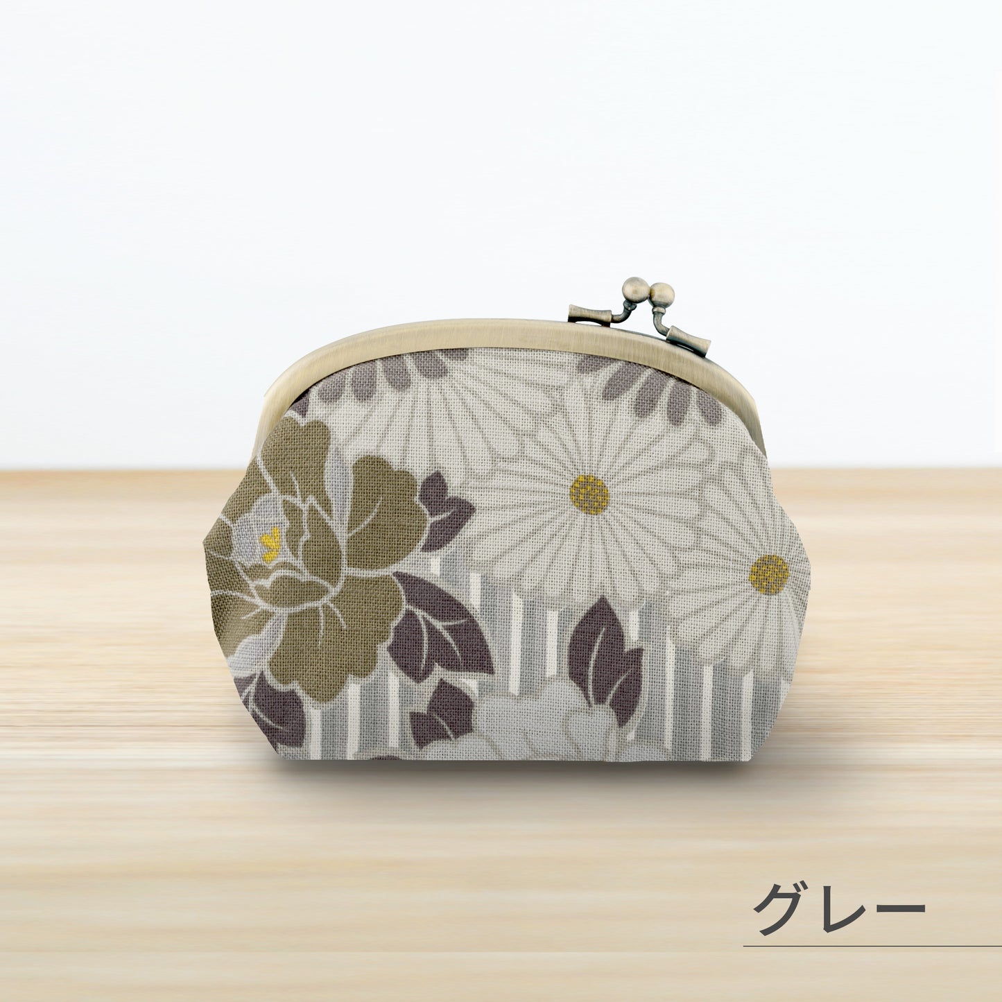 のレン がま口ポーチ レトロフラワー