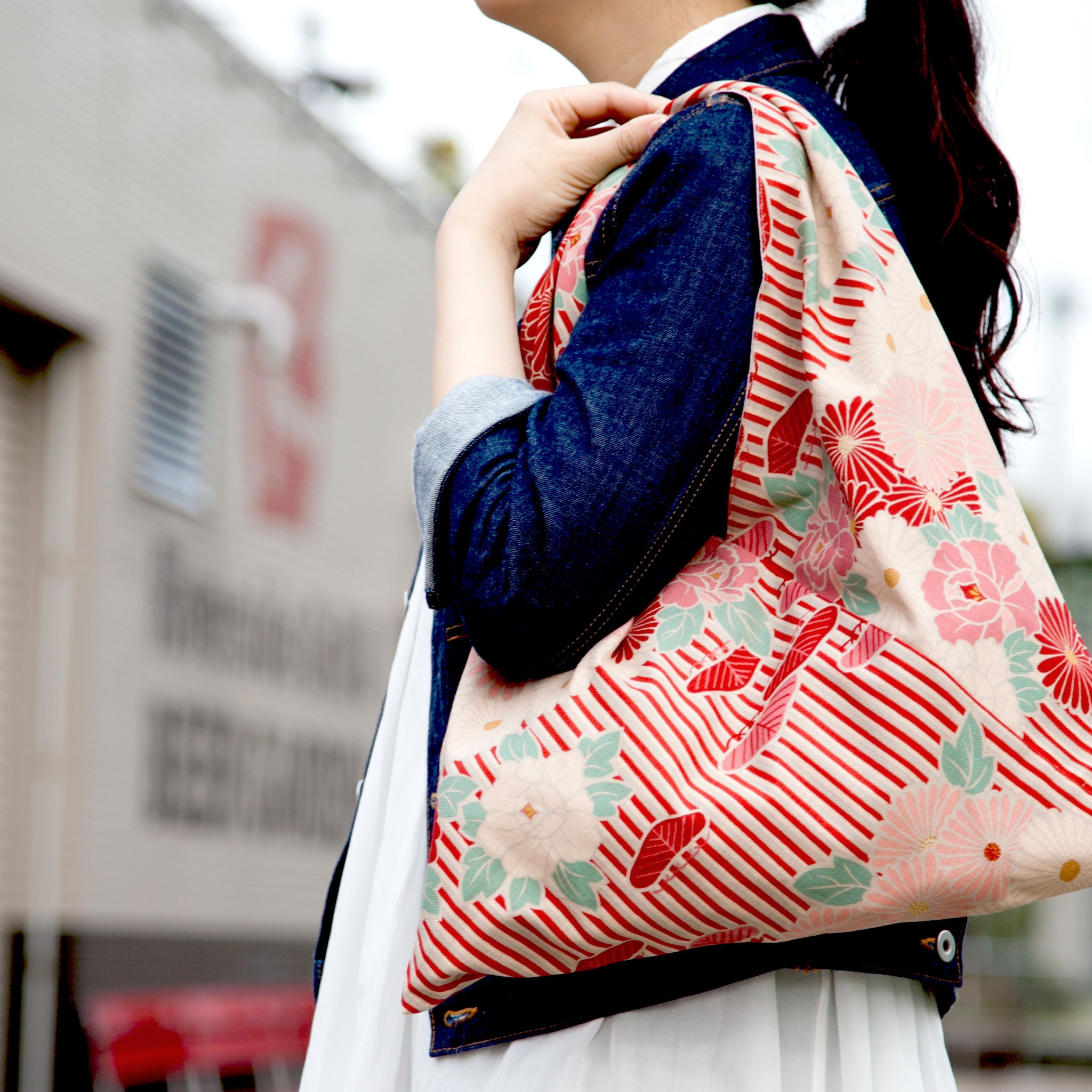 のレン 東袋 レトロフラワー / 綿100％ 風呂敷風トートバッグ エコ