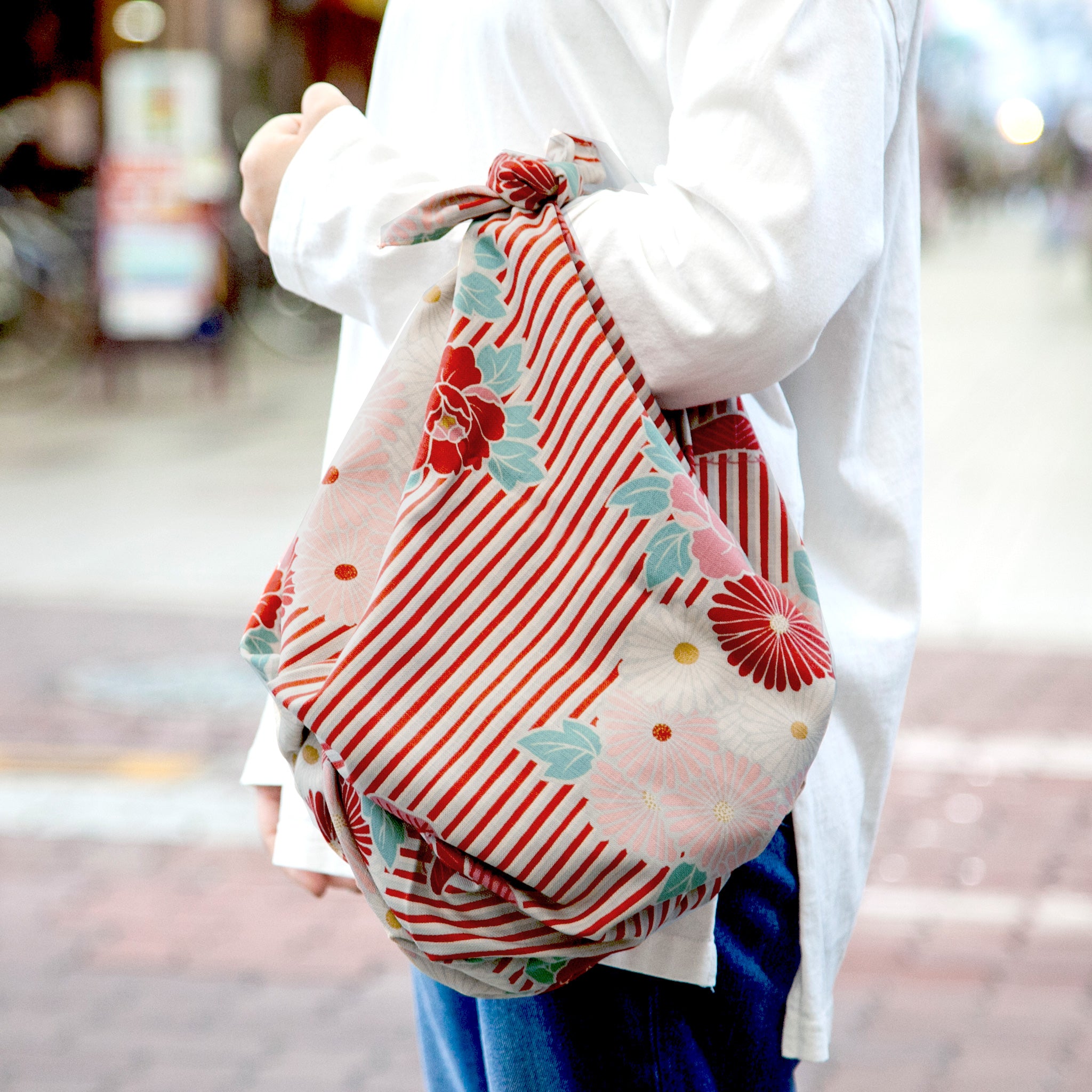 のレン 東袋 レトロフラワー / 綿100％ 風呂敷風トートバッグ エコバッグ