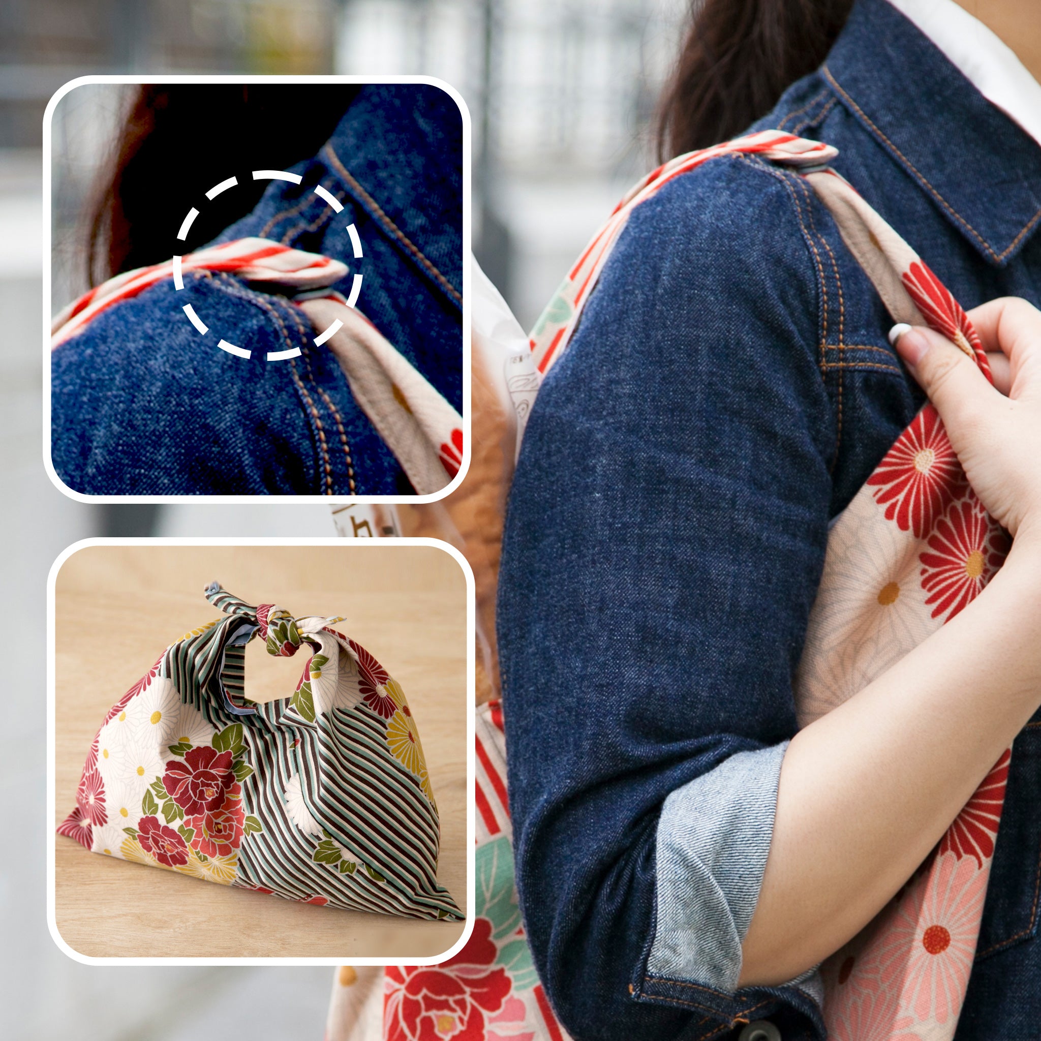 のレン 東袋 レトロフラワー / 綿100％ 風呂敷風トートバッグ エコ