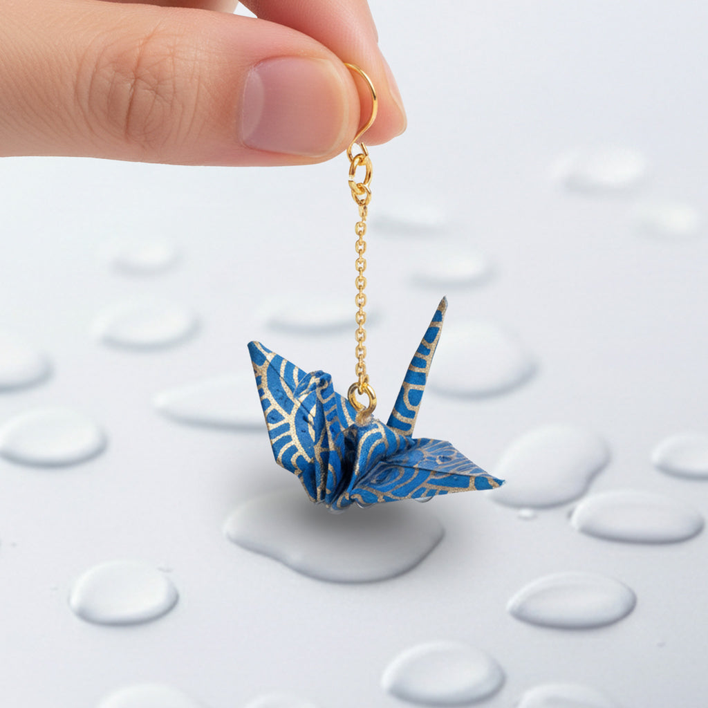 のレン 吉祥 折鶴ピアス ロングチェーン / 箱入り フックピアス　