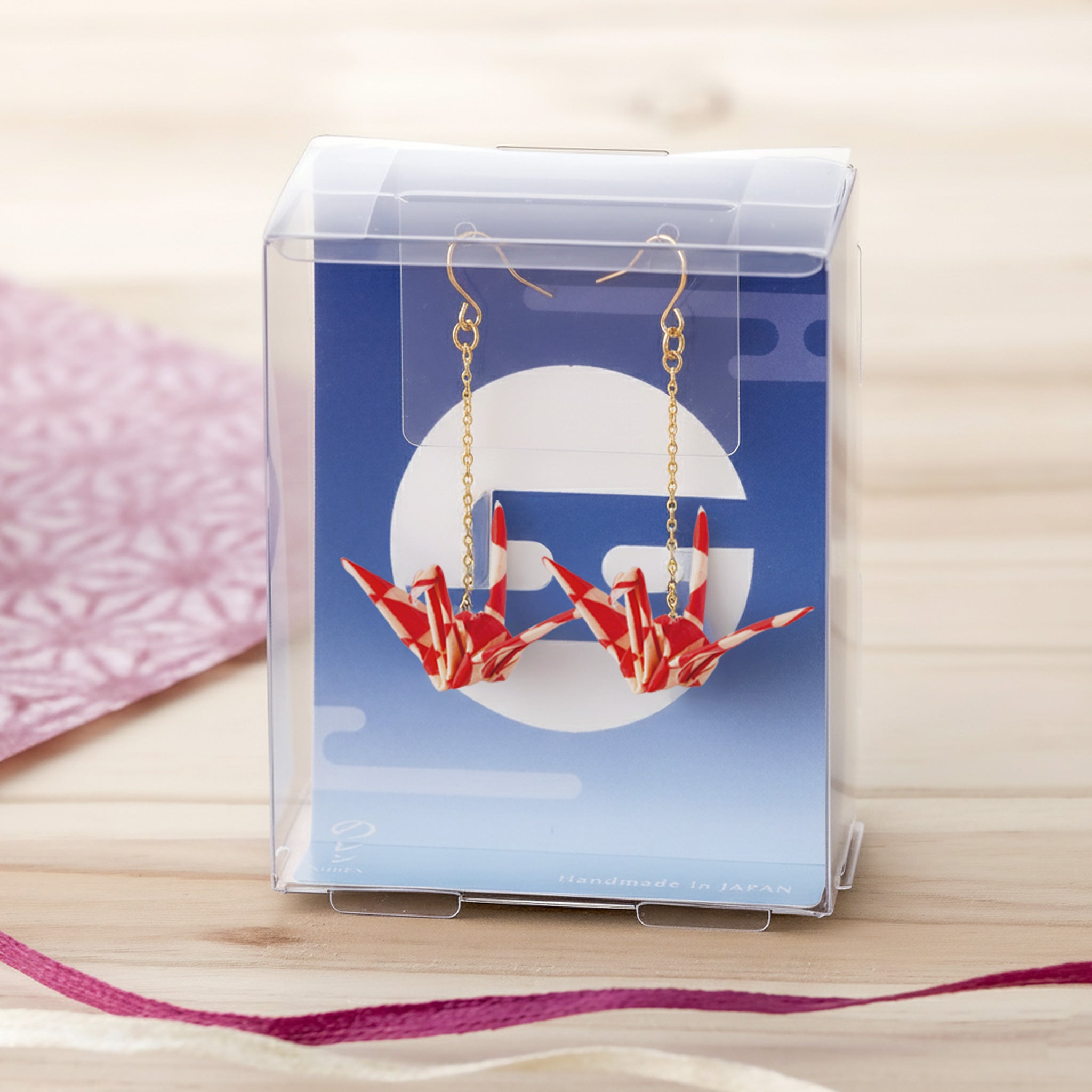 のレン 吉祥 折鶴ピアス ロングチェーン / 箱入り フックピアス