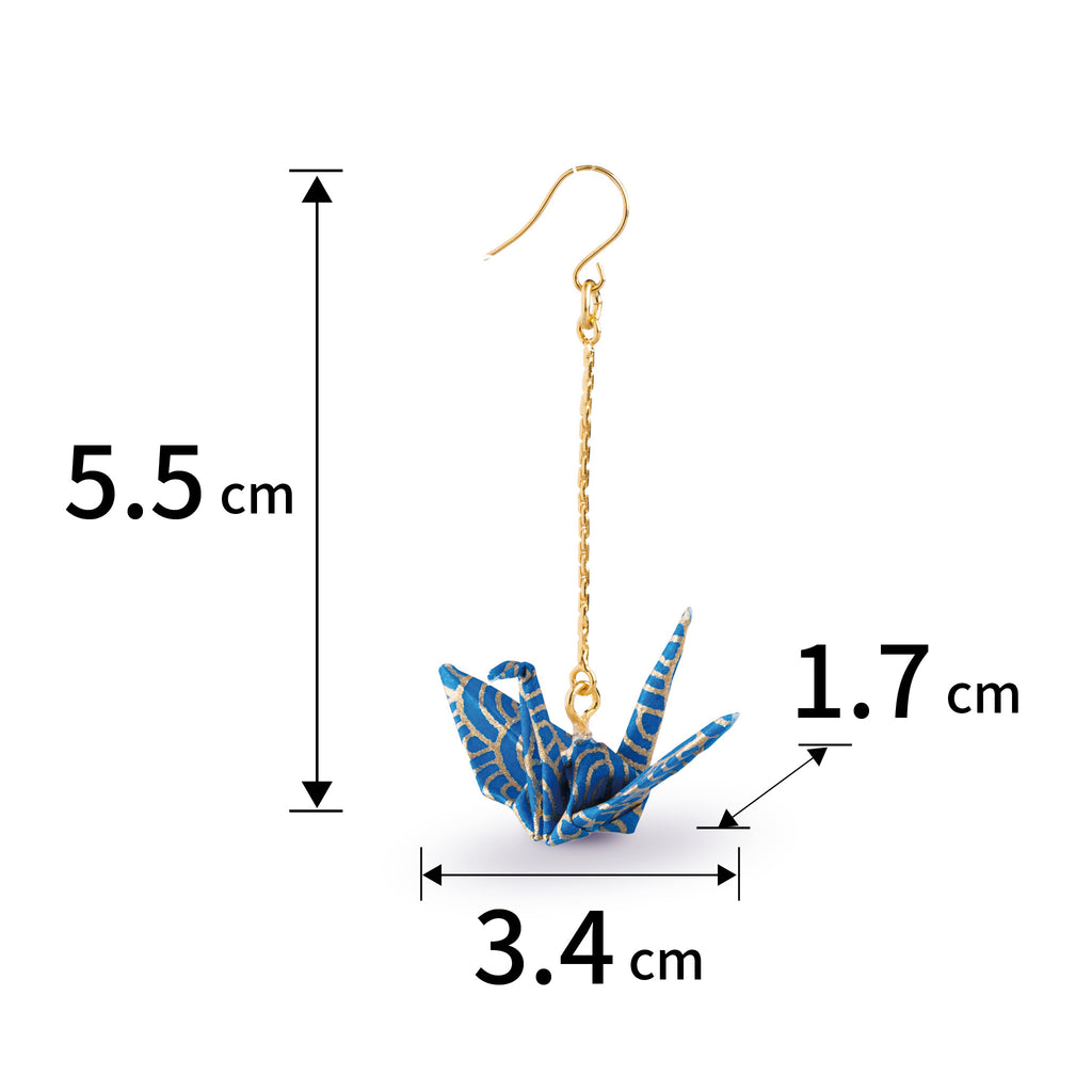 のレン 吉祥 折鶴ピアス ロングチェーン / 箱入り フックピアス　