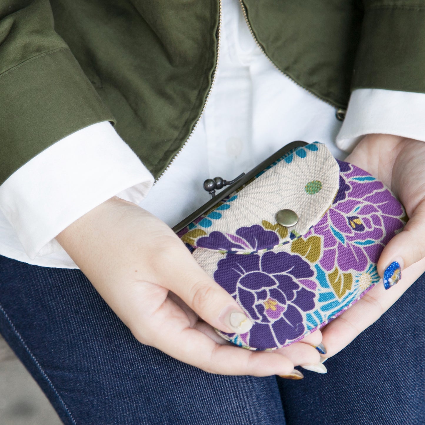 のレン 親子がま口財布 レトロフラワー　　