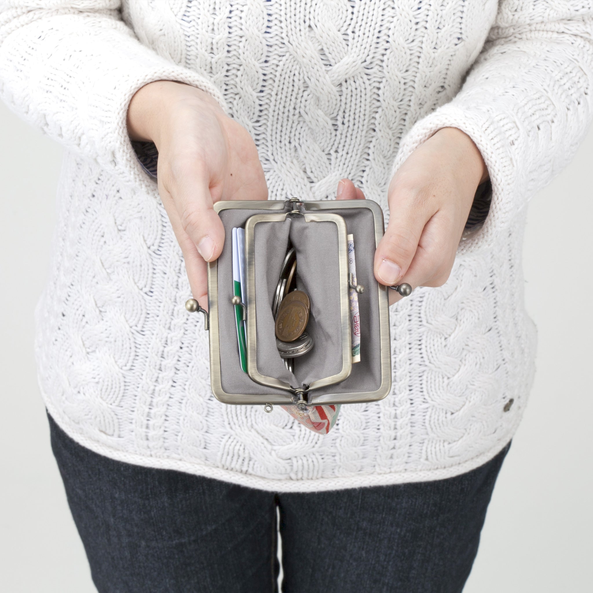 のレン 親子がま口財布 レトロフラワー　　