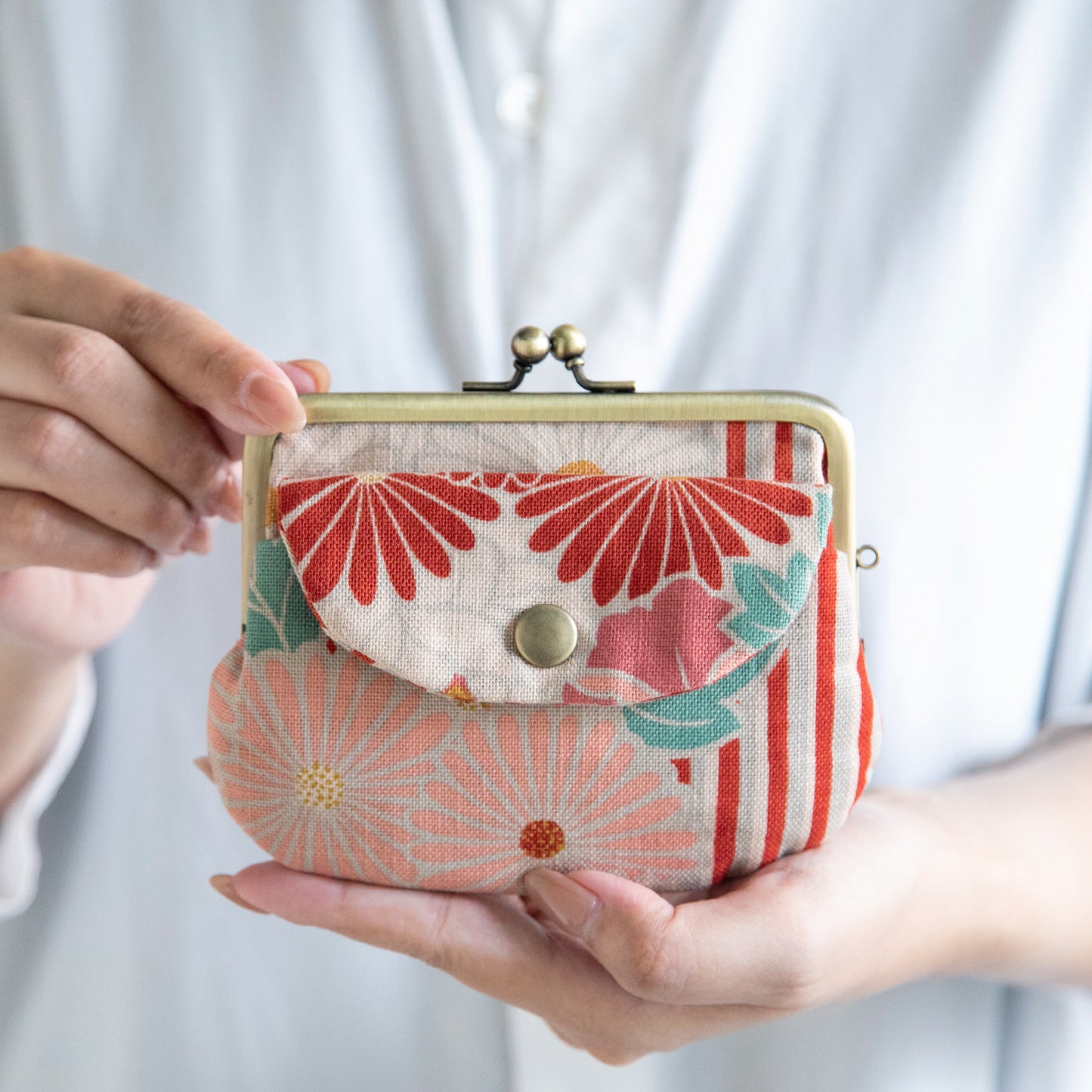 のレン 親子がま口財布 レトロフラワー　　