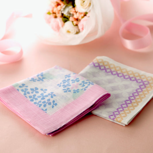 のレン 吉祥 ふし糸織ハンカチ / 綿100% 50×50cm レディースハンカチ　