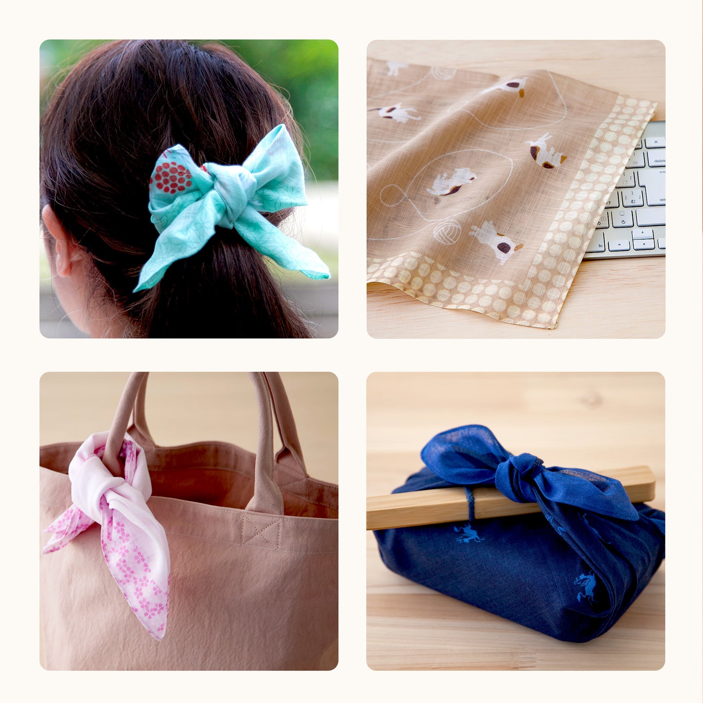 のレン 吉祥 ふし糸織ハンカチ / 綿100% 50×50cm レディースハンカチ　