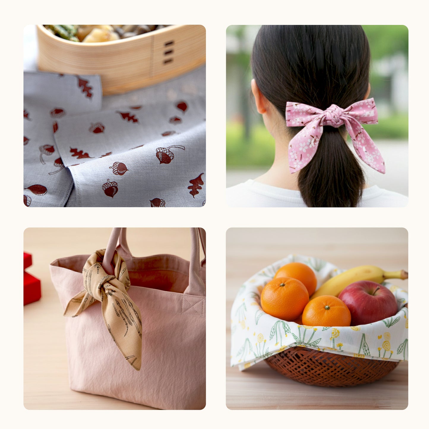 のレン 手捺染の綿ハンカチ / 50×50cm 綿100% 友禅型染め