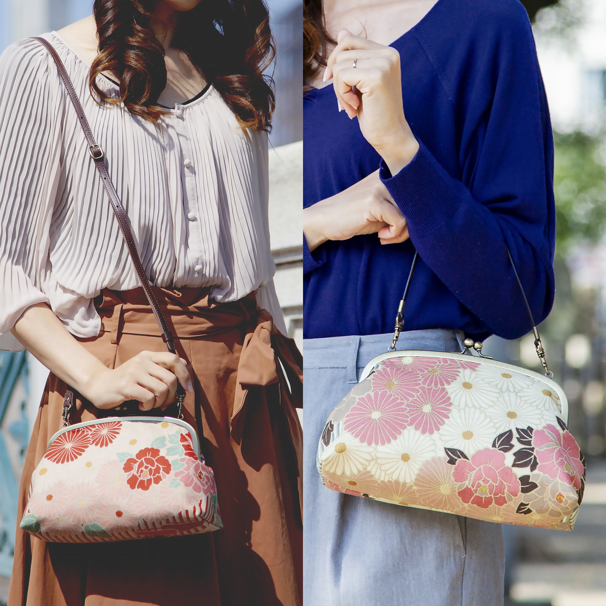 のレン 2way がま口ショルダーバッグ レトロフラワー