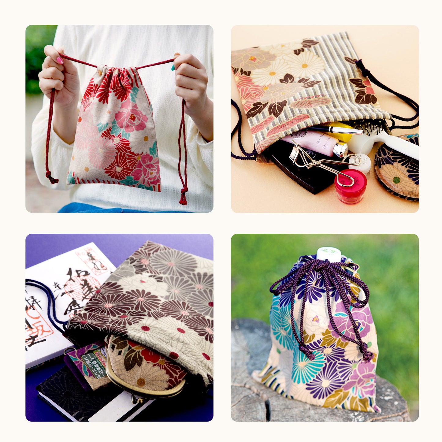 のレン 巾着袋 レトロフラワー