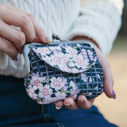 のレン 親子がま口財布 桜格子