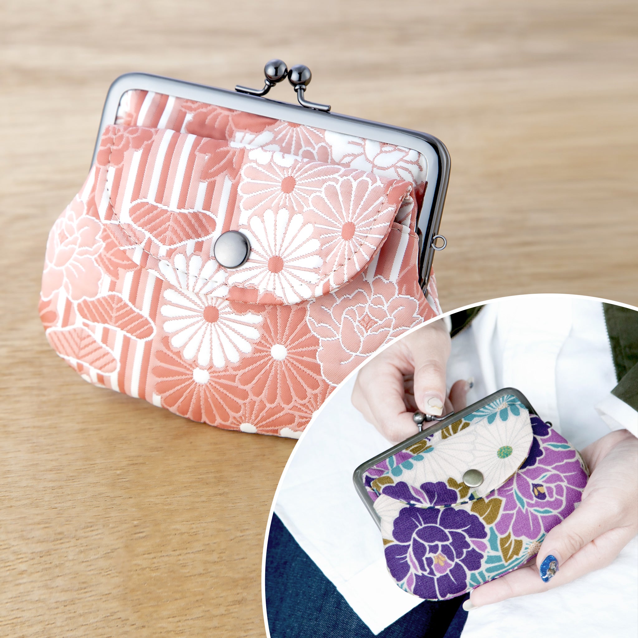 のレン 親子がま口財布 ふくれ織り