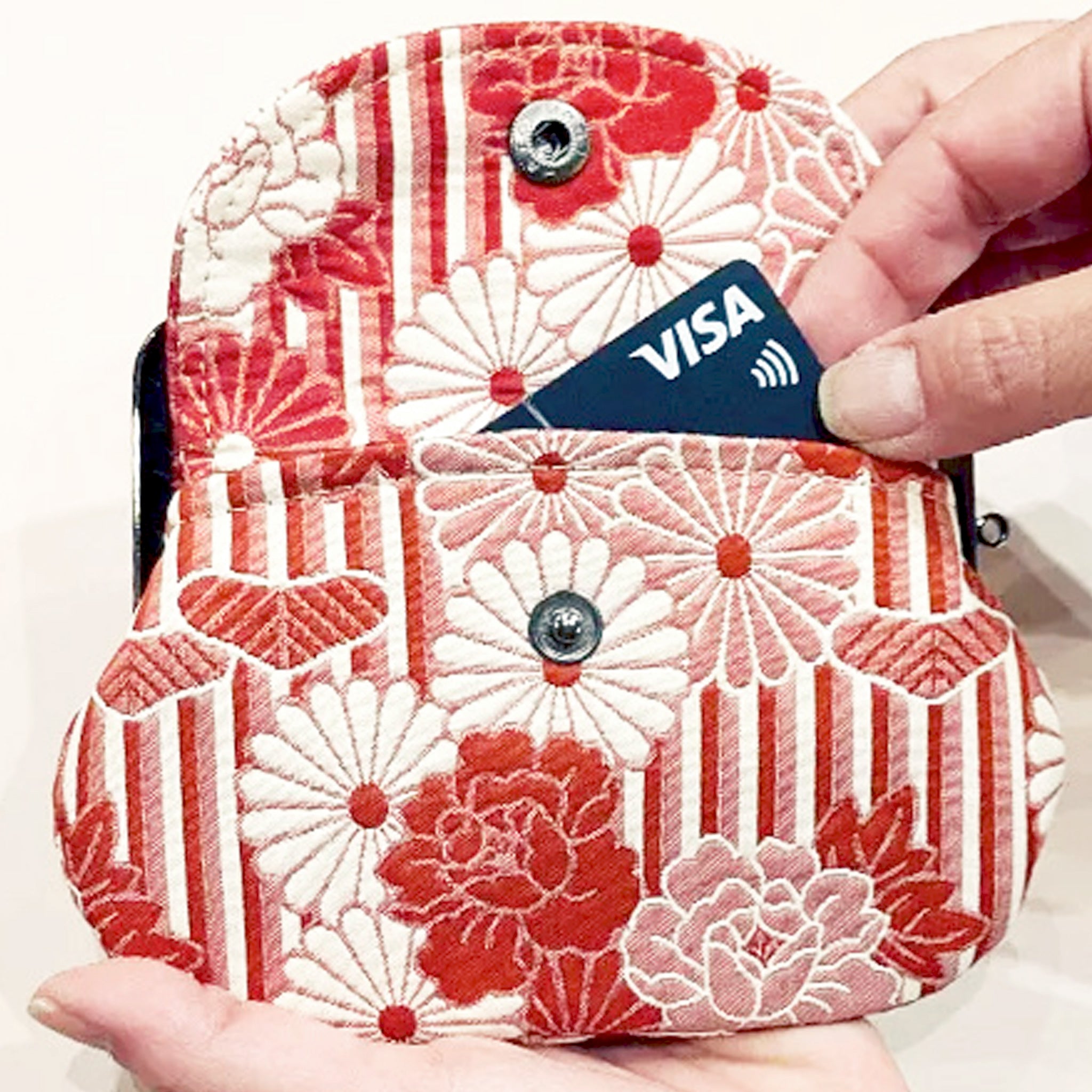 のレン 親子がま口財布 ふくれ織り