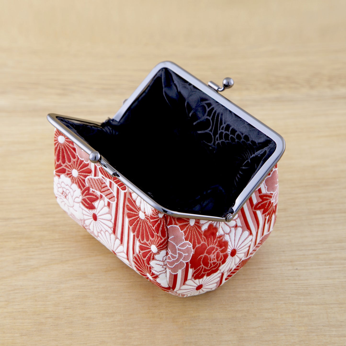 のレン 俵型 がま口ポーチ ふくれ織レトロフラワー