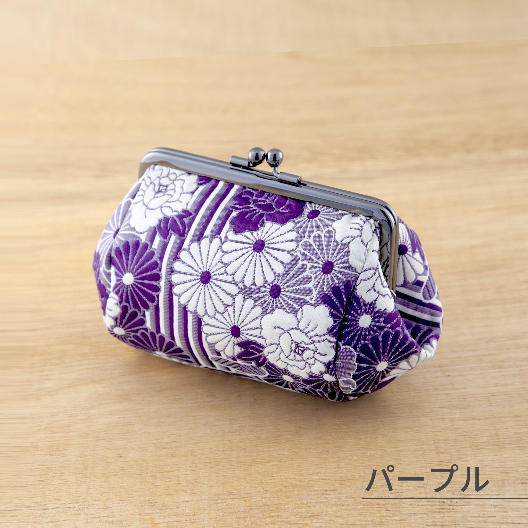 のレン 俵型 がま口ポーチ ふくれ織レトロフラワー