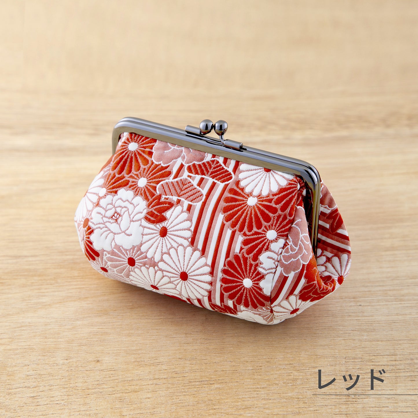 のレン 俵型 がま口ポーチ ふくれ織レトロフラワー