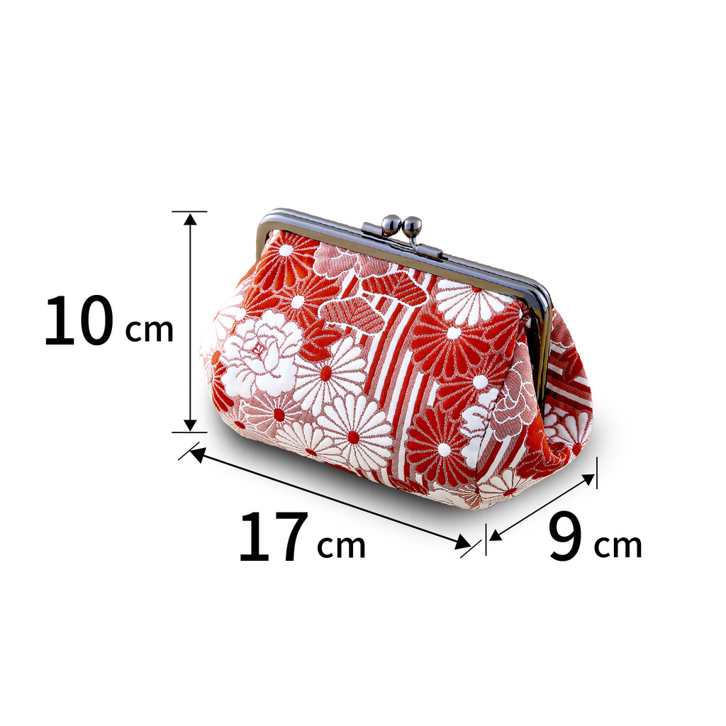 のレン 俵型 がま口ポーチ ふくれ織レトロフラワー