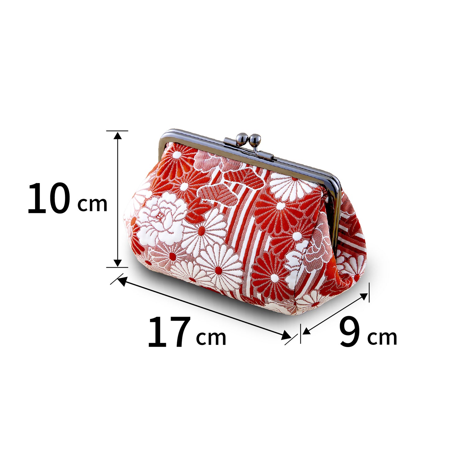 のレン 俵型 がま口ポーチ ふくれ織レトロフラワー