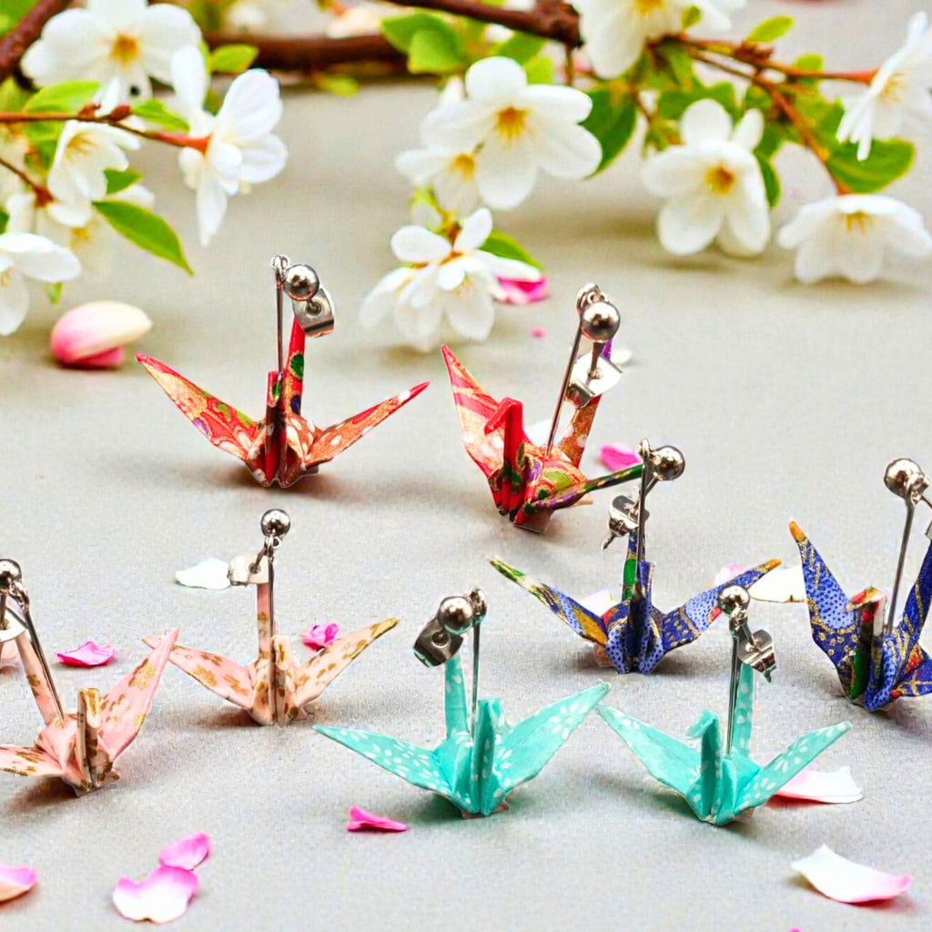 のレン 折鶴ピアス / 折り紙アクセサリー ニッケルフリー金属使用 箱入り