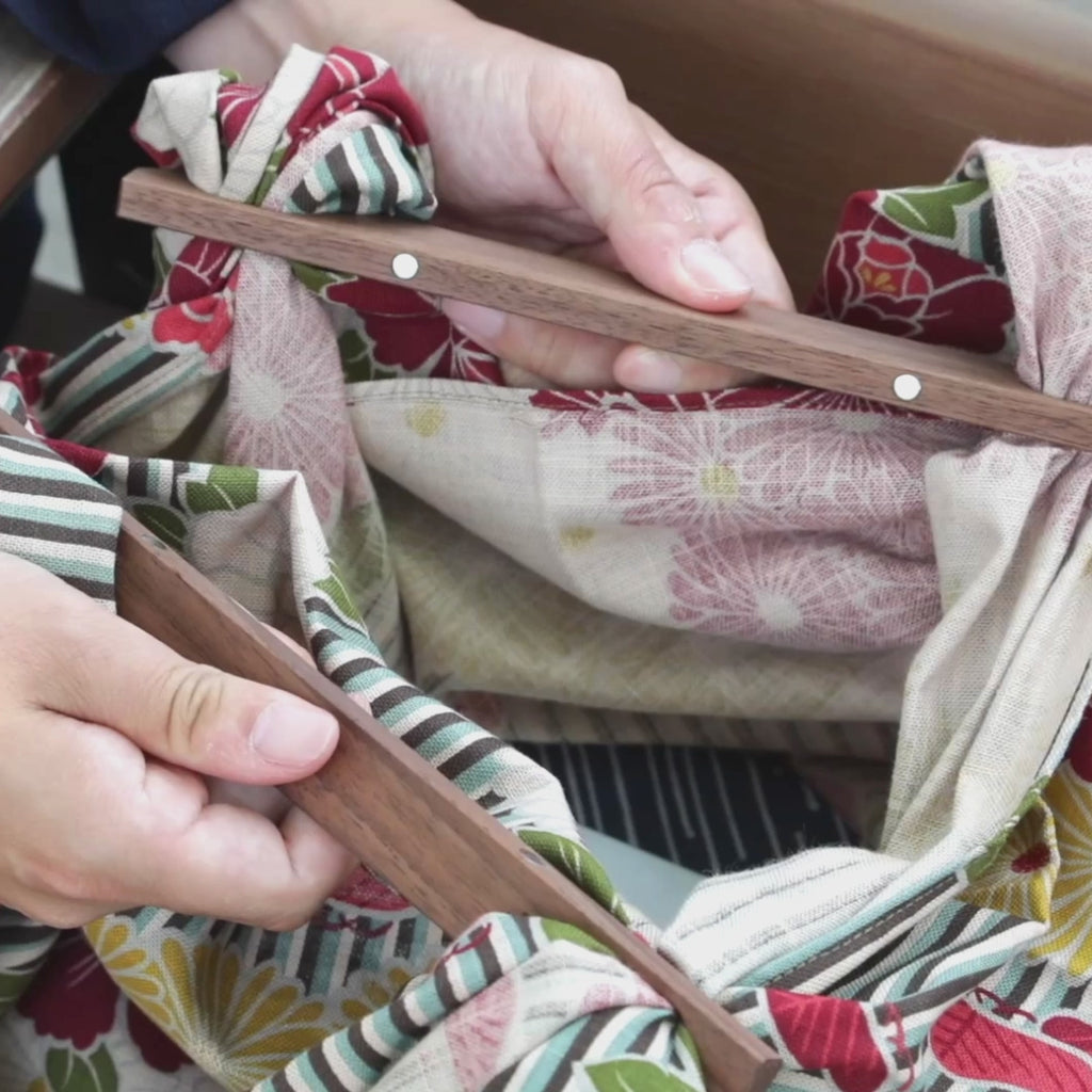 のレン 風呂敷と風呂敷パッチンセット 大 - レトロフラワー / 風呂敷サイズ100cm 綿100%